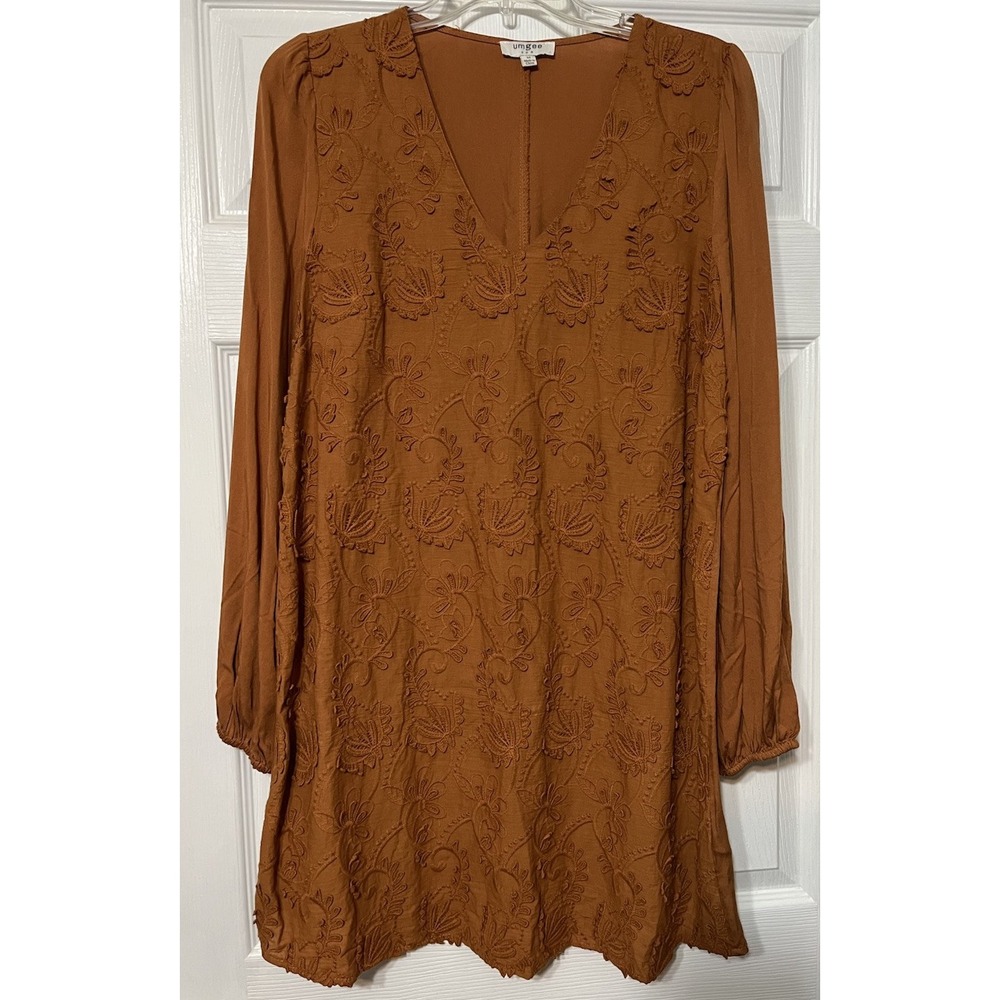 UMGEE Long‎ Sleeve Dress V Neck Clay Crochet Florals H3040